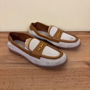 FRANCO SARTO Womens Riley Loafers Size 7.5‎ Latte Canvas Tan Leather Flat Casual